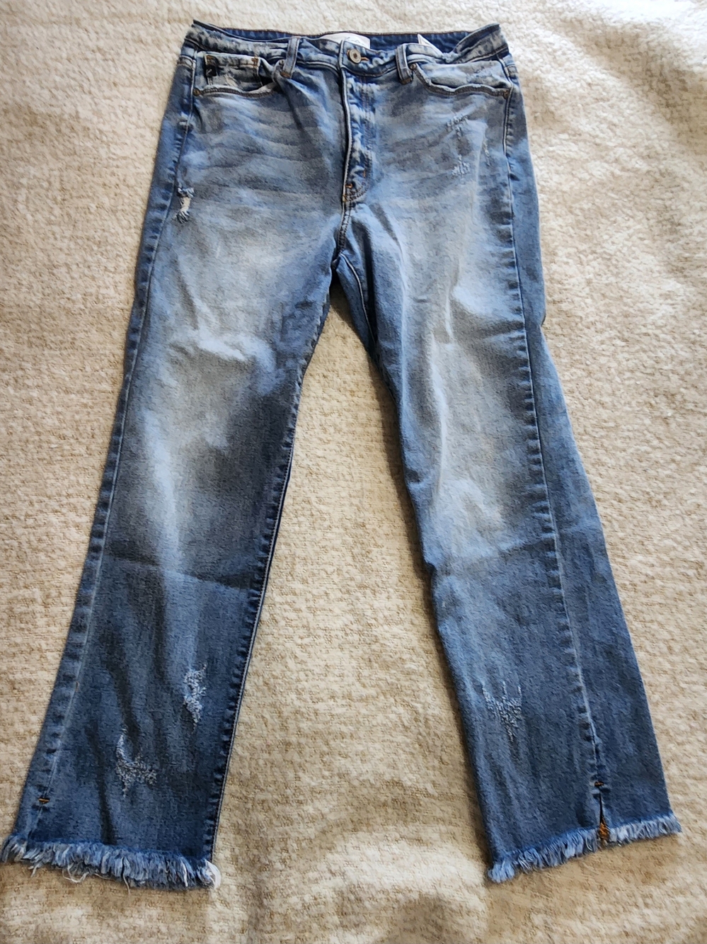 KanCan Los Angeles Blue Denim Ripped Raw Fringed Hem Jeans Sz 11